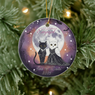 1. Halloween Verlobt Cat Owl mit Name Keramik Ornament