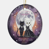 1. Halloween Verlobt Cat Owl mit Name Keramik Ornament (Links)