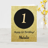 1. Happy Birthday Black and Gold Glitzer Card Karte (Gelbe Blume)