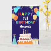 1. Happy Birthday Colorful Balloon Cake Navy Blue Karte (Gelbe Blume)