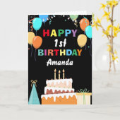 1. Happy Birthday farbenfrohe Balloons Kuchen schw Karte (Gelbe Blume)