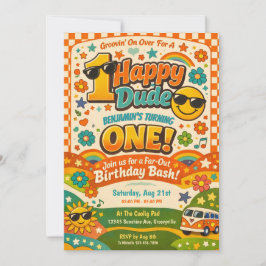 1 Hapy Dude Retro Vintage Style 1st Birthday Einladung