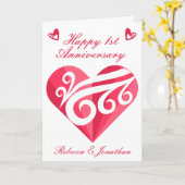 1. Hochzeit Jubiläum Pink Heart Personalisiert Karte (Gelbe Blume)