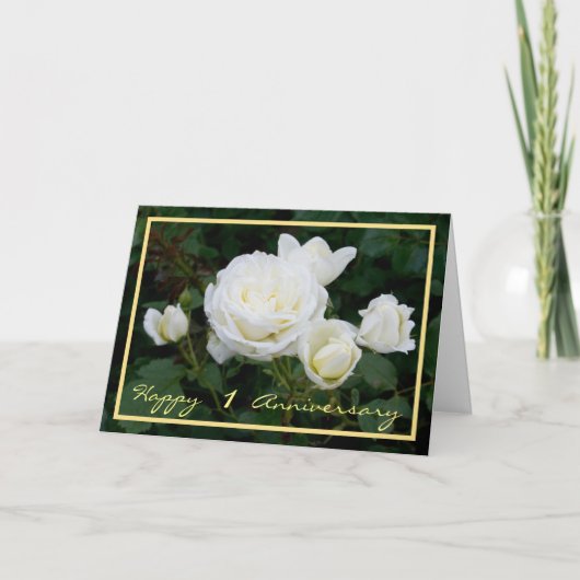 1. Hochzeit Jubiläum Weiße Rosen Elegant Karte (Vorderseite)