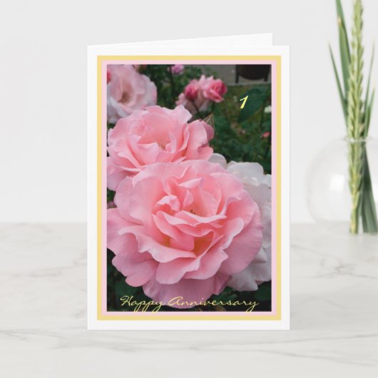 1. Hochzeit Jubiläum wünscht elegante Rosen pink Karte (Vorderseite)