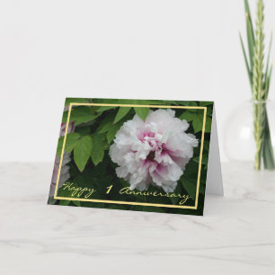 1. Hochzeit Jubiläum wünscht White Peony Elegant Karte