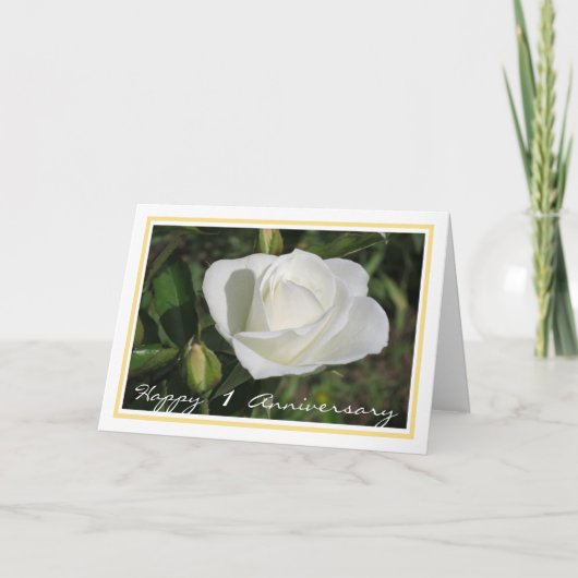 1. Hochzeit Jubiläum wünscht White Rose Elegant Karte (Vorderseite)