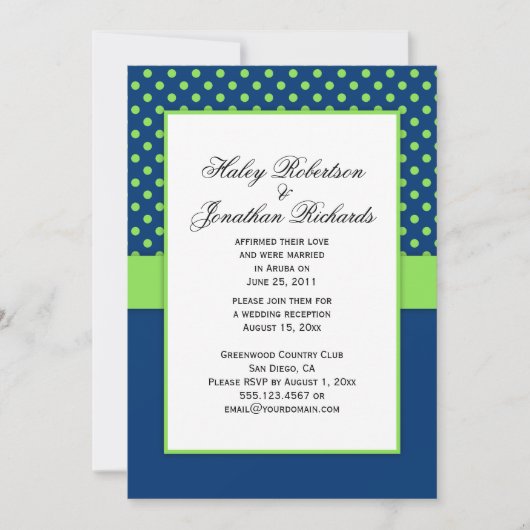 1 Hochzeit von Navy Blue und Lime Green Polka Dots Einladung (Vorderseite)