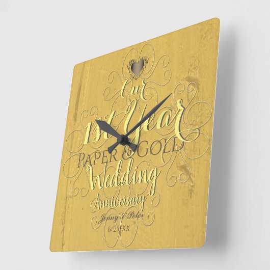 1. Hochzeitsjahrbuch & Gold Quadratische Wanduhr (Winkel)