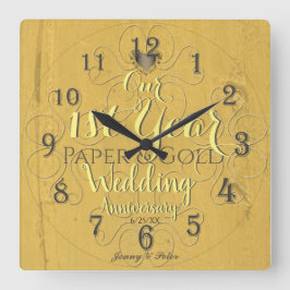 1. Hochzeitsjahrbuch & Gold Quadratische Wanduhr