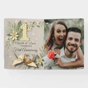 1. Hochzeitsjubiläum Papierkranich Foto Willkommen Banner