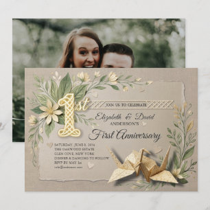 1. Hochzeitspapier-Jubiläum Papercut-Kranich-Foto Einladung