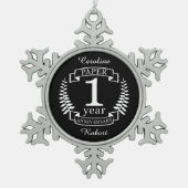 1. Hochzeitstag 1 Jahr Schneeflocken Zinn-Ornament (Vorderseite)