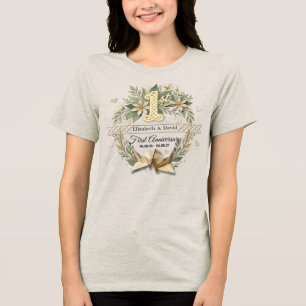 1. Hochzeitstag mit Papier - Florale Kraniche Paar Tri-Blend Shirt
