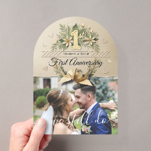 1. Hochzeitstag Papier Florale Kraniche Paare Acryleinladungen