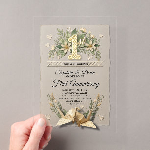 1. Hochzeitstag Papier Florale Kraniche Paare Acryleinladungen