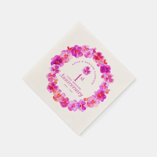1. Hochzeitstag Party pink pansy Serviette (Ecke)