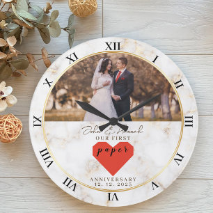 1. Hochzeitstag Personalisiertes Papier Hochzeit Große Wanduhr
