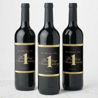 1. Hochzeitstag Schwarz-Gold-Weinlabel Weinetikett
