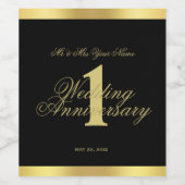 1. Hochzeitstag Schwarz-Gold-Weinlabel Weinetikett