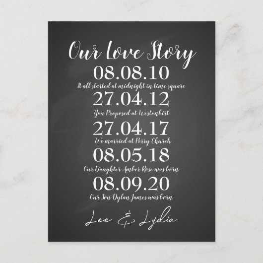 1. Hochzeitstag unsere Liebesgeschichte datiert Postkarte (Vorderseite)