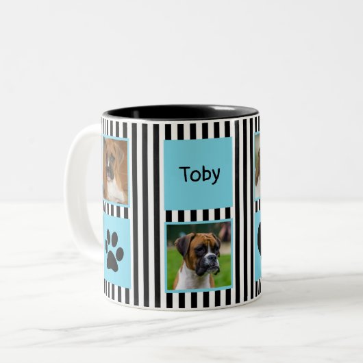 #1 Hund-Vater-Fotomaterial Schwarz-Weiß-Streifen Zweifarbige Tasse (Vorderseite Links)