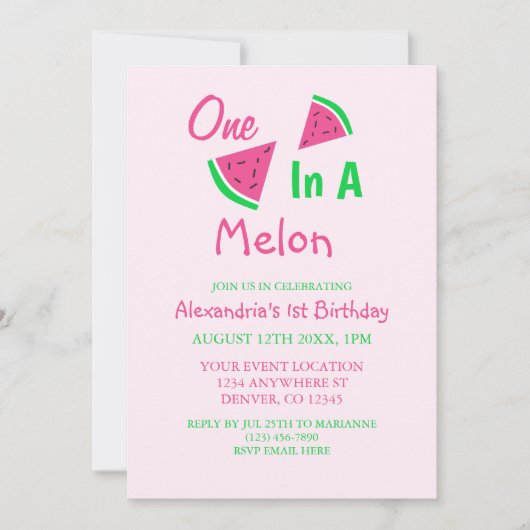 1 in einem Melon 1. Geburtstag Einladung (Vorderseite)