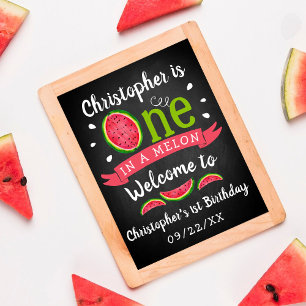 1 in einem Melon Chalkboard 1. Geburtstag Willkomm Poster