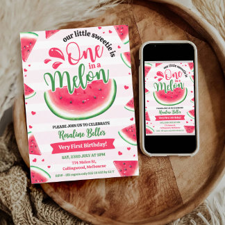 1 in einem Melon Mädchen erster Geburtstag 1. Gebu Einladung