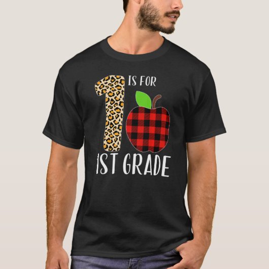 1 Is For 1st Grade Teacher Leopard Buffalo Plaid S T-Shirt (Vorderseite)