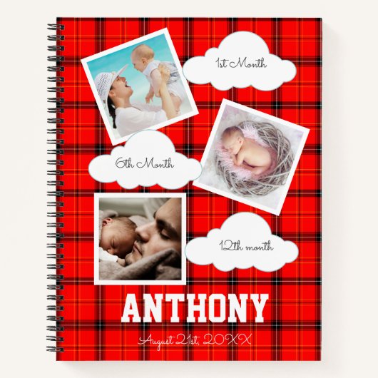 1. Jahr Baby Meilenstein Red Tartan Foto Album Notizblock (Vorderseite)