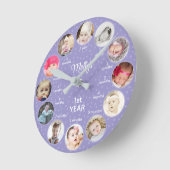 1. Jahr der Fotos Girl Lila Polka Dots Kinderzimme Runde Wanduhr (Winkel)