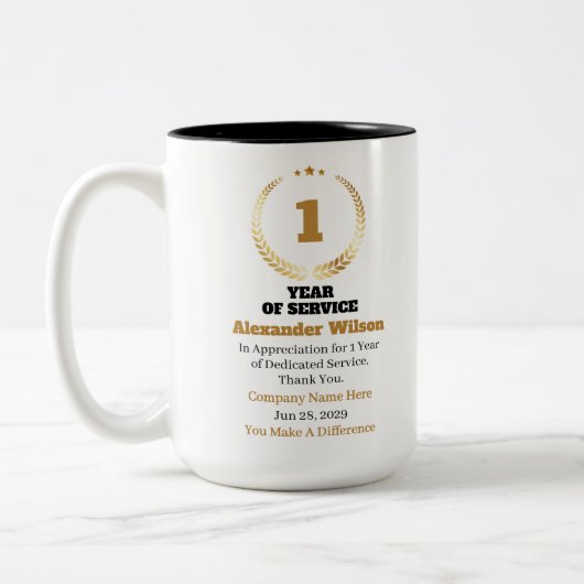 1 Jahr Dienstjubiläum Mitarbeiter Anerkennung – Ma Zweifarbige Tasse (Links)