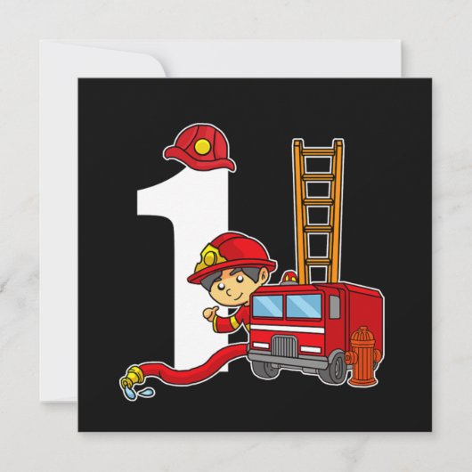 1 Jahr Feuerwehrmann Truck 1. Geburtstag Einladung (Vorderseite)