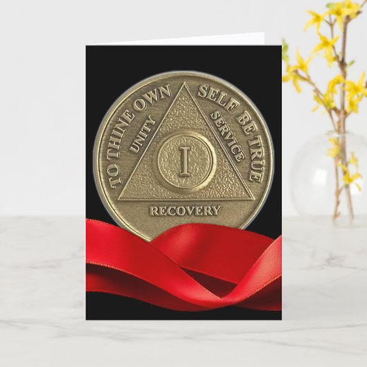 1 Jahr Frohes Jubiläum OM Coin Red Ribbon Karte (Gelbe Blume)