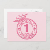 1 Jahr - GeburtstagsPrinzessin - rosa Postkarte (Vorne/Hinten)