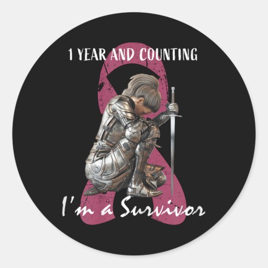 1 Jahr Krebs Gratis rosa Brustkrebs Überleben Gif Runder Aufkleber (Vorderseite)