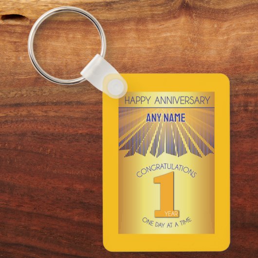 1 Jahr nüchtern zum Jubiläum | Goldener Strahl 12- Schlüsselanhänger (Vorderseite)