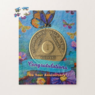 1 Jahr nüchterner Jubiläums-Münze Schmetterlinge B Puzzle