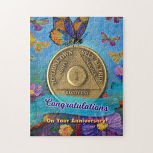 1 Jahr OM Jubiläum Münzschmetterlinge Blume Puzzle
