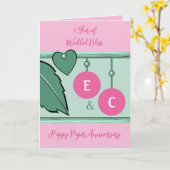 1 Jahr Papier Jubiläum Initialen grün rosa Karte (Gelbe Blume)