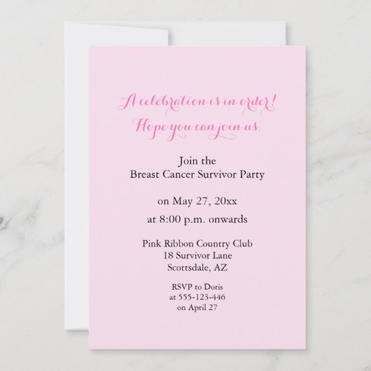 1 Jahr Party Einladung der Brustkrebserkrankung (Rückseite)