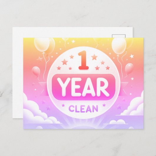 1 Jahr sauberes, nüchternes Postkartennebel in hel Postkarte (Vorne/Hinten)