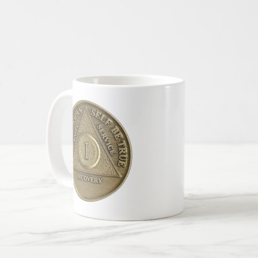 1 Jahr Sober Medallion Coin Happy Jubiläum Kaffeetasse (Vorderseite Links)