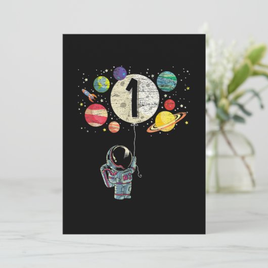 1 Jahre Junge Astronautin 1. Geburtstag Einladung (Stehend Vorderseite)