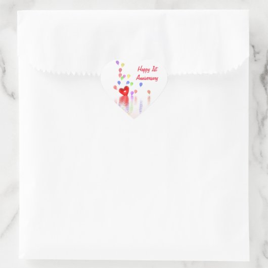 1. Jahrestag Rotes Herz und Balloons Herz-Aufkleber (Tasche)