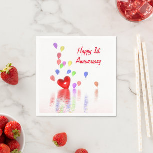1. Jahrestag Rotes Herz und Balloons Serviette