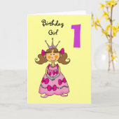 1-jährige Prinzessin (braune Haare) Karte (Gelbe Blume)
