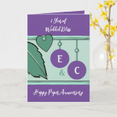 1-jähriges Papierjubiläum - grüne lila Karte (Gelbe Blume)