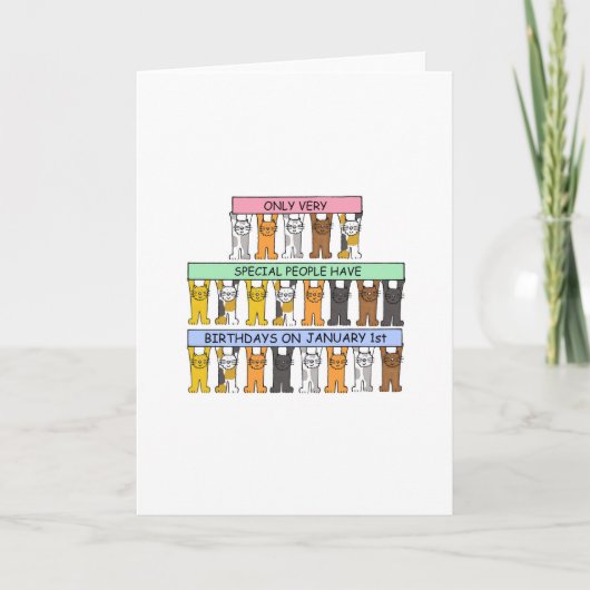 1. Januar Niedlicher Cartoon Katzen Karte (Vorderseite)
